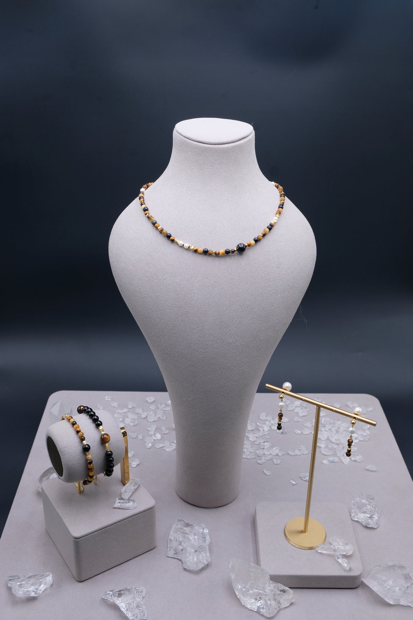 Fortune’s Resonance | Tiger’s Eye & Green Phantom Quartz Crystal Jewelry Set