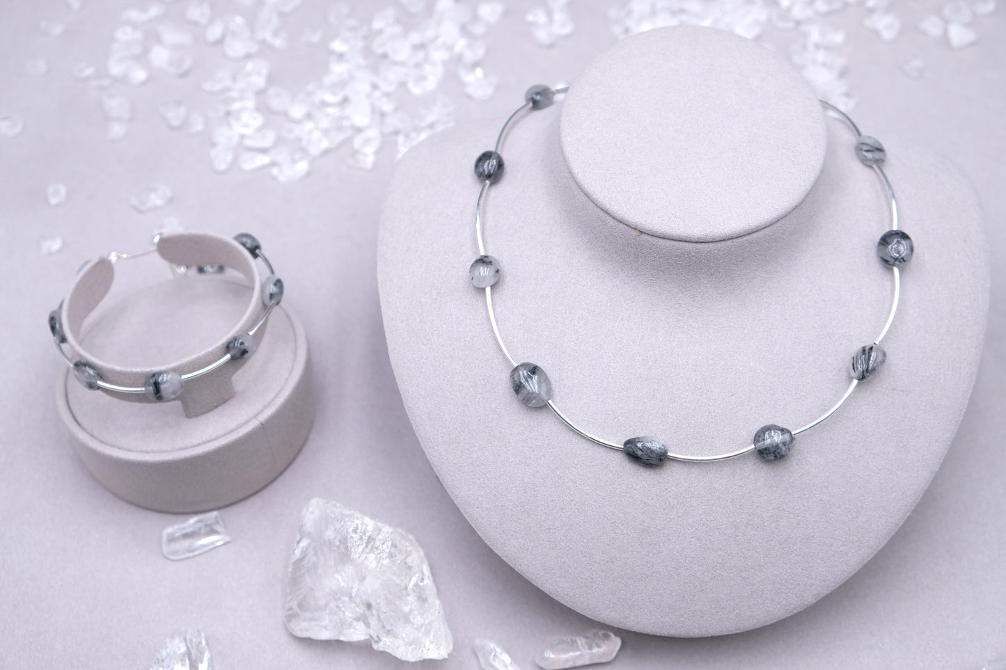 Whispers of the Night | Black Rutilated Quartz Necklace & Bracelet Set