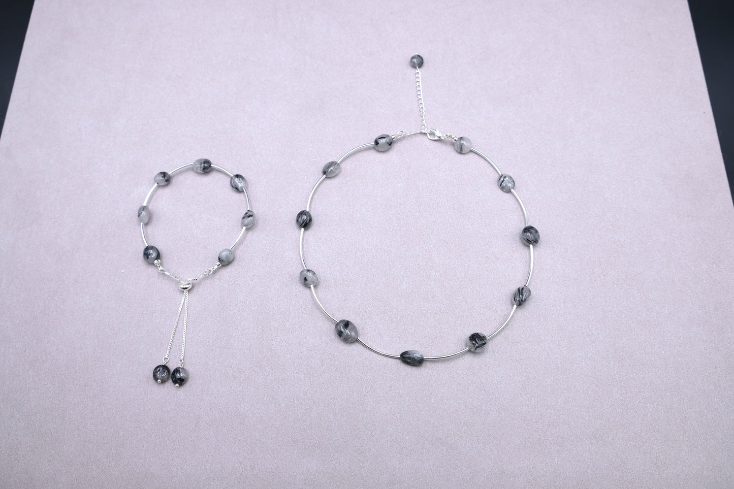 Whispers of the Night | Black Rutilated Quartz Necklace & Bracelet Set