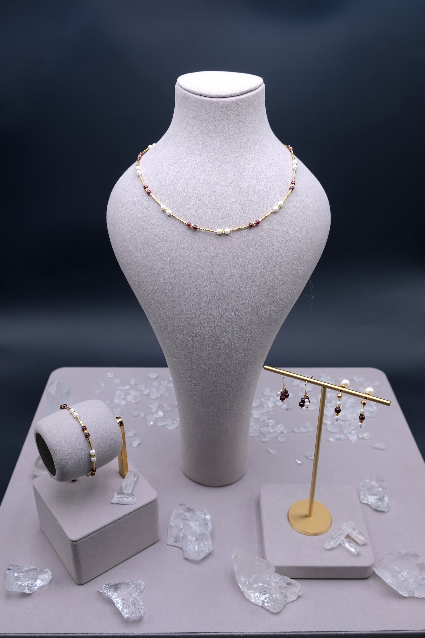 Thread of Her Own | Garnet Necklace Bracelet Set